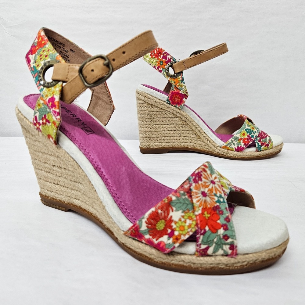 Sperry Top-Sider‎ Saylor Pink Liberty Wedge Sandal STS91646 Floral Women Size 6M
